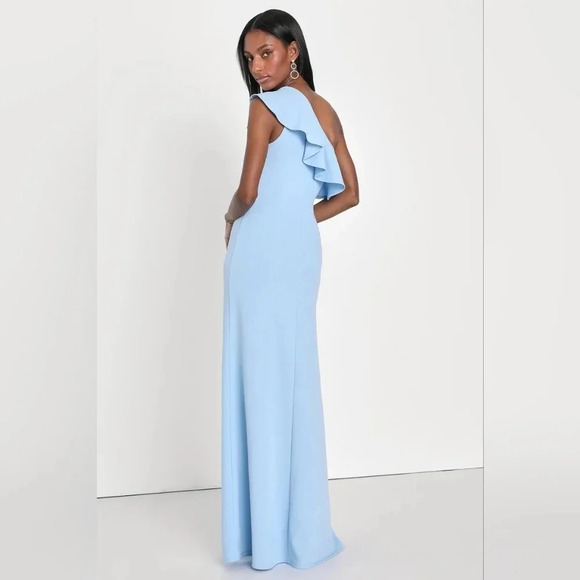 Lulus Last Forever Powder Blue One-Shoulder Ruffle Maxi Dress Wedding Party Prom - Picture 5 of 10